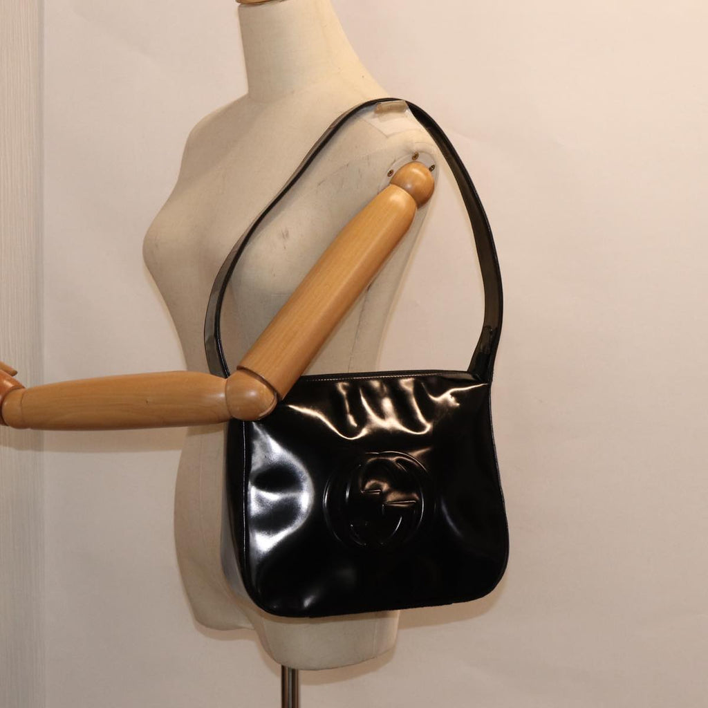 GUCCI Shoulder Bag Enamel Black Silver 001 1274 1703 fm3746