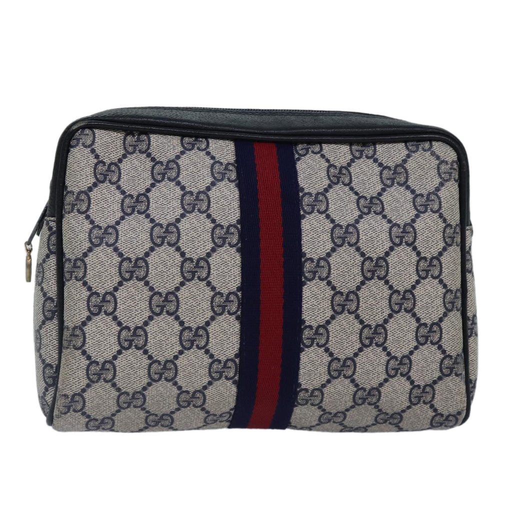 GUCCI GG Supreme Sherry Line Clutch Bag PVC Navy Red 010 378 fm3753