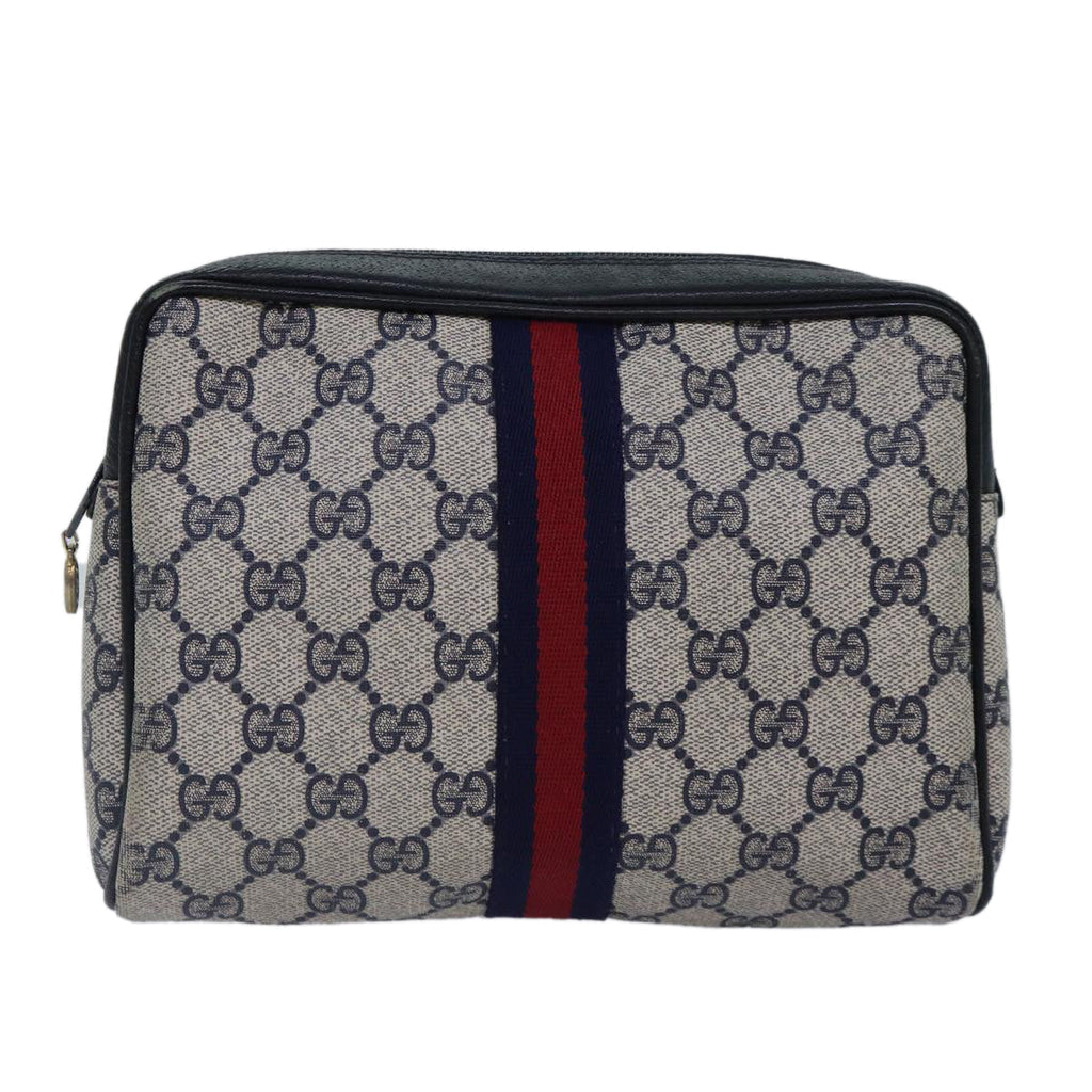 GUCCI GG Supreme Sherry Line Clutch Bag PVC Navy Red 010 378 fm3753
