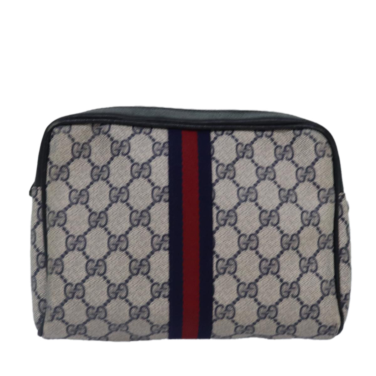 GUCCI GG Supreme Sherry Line Clutch Bag PVC Navy Red 010 378 fm3753