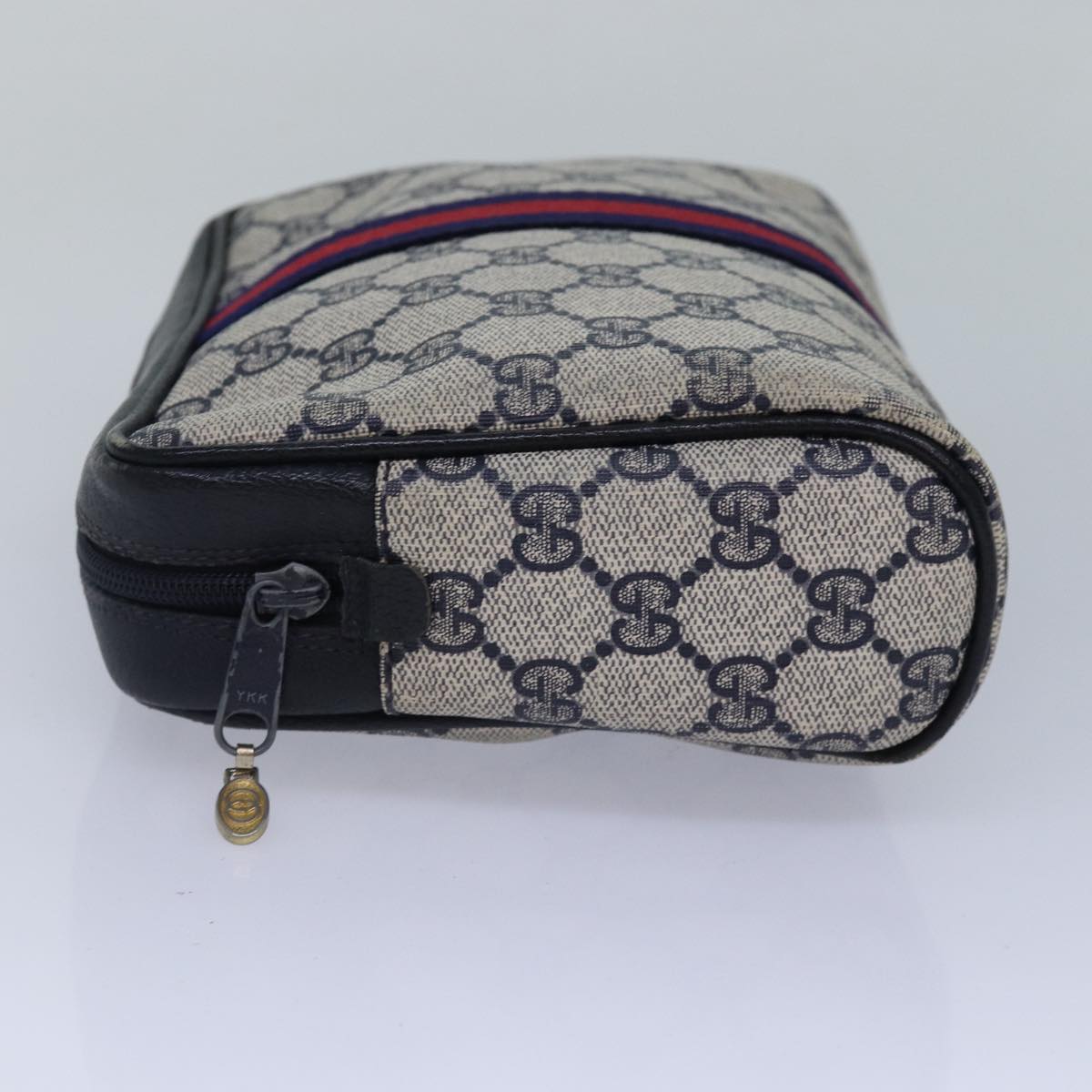GUCCI GG Supreme Sherry Line Clutch Bag PVC Navy Red 010 378 fm3753