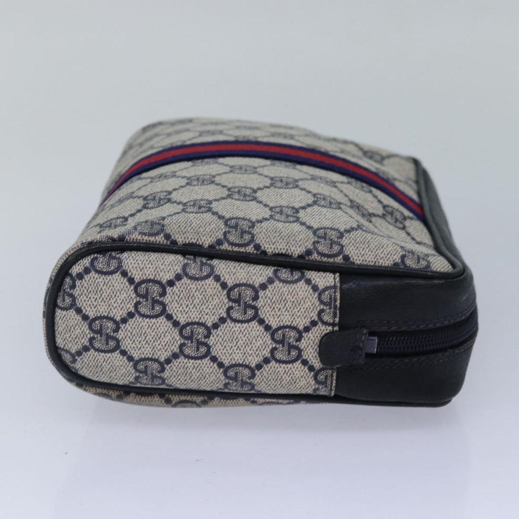 GUCCI GG Supreme Sherry Line Clutch Bag PVC Navy Red 010 378 fm3753
