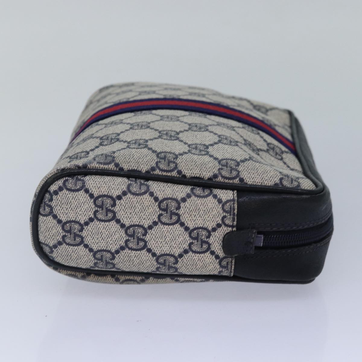 GUCCI GG Supreme Sherry Line Clutch Bag PVC Navy Red 010 378 fm3753