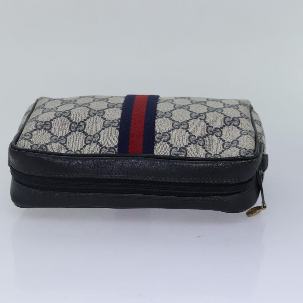 GUCCI GG Supreme Sherry Line Clutch Bag PVC Navy Red 010 378 fm3753