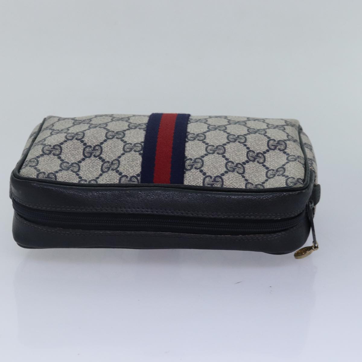 GUCCI GG Supreme Sherry Line Clutch Bag PVC Navy Red 010 378 fm3753