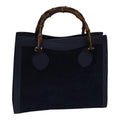 GUCCI Bamboo Hand Bag Suede Leather Navy Gold 002 123 0260 fm3756