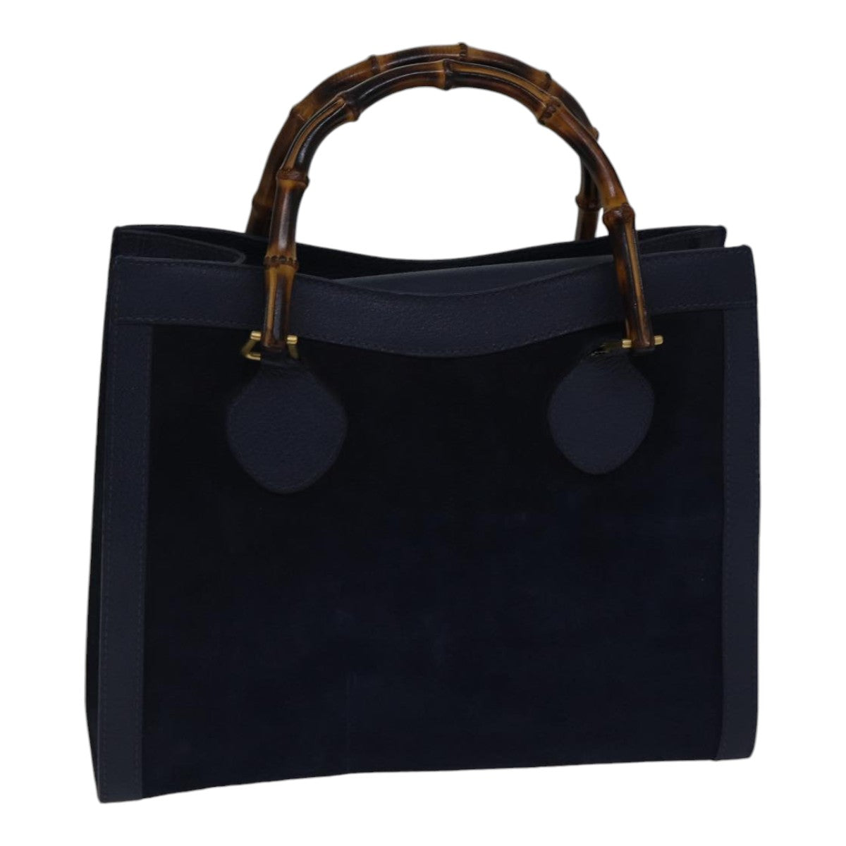 GUCCI Bamboo Hand Bag Suede Leather Navy Gold 002 123 0260 fm3756