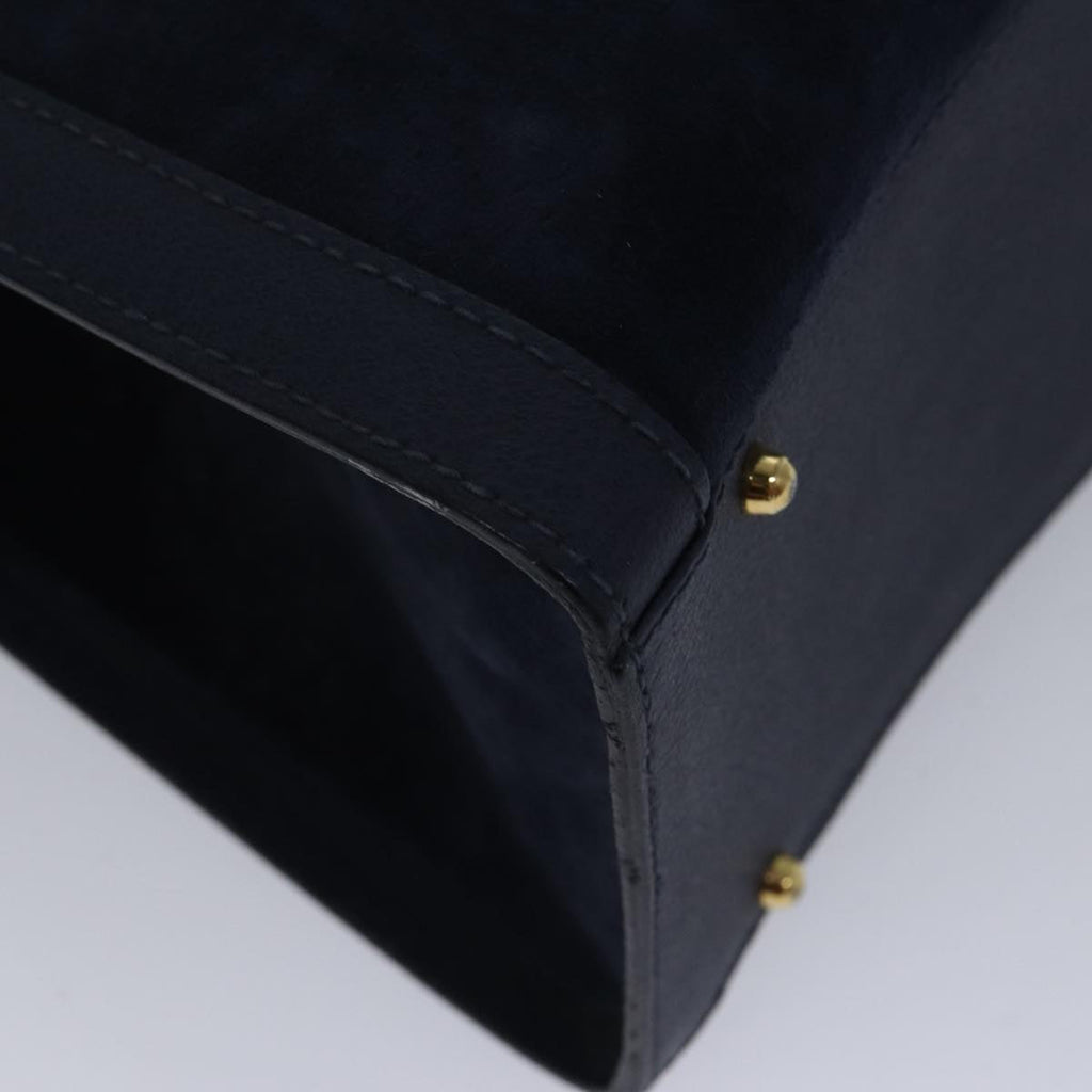 GUCCI Bamboo Hand Bag Suede Leather Navy Gold 002 123 0260 fm3756