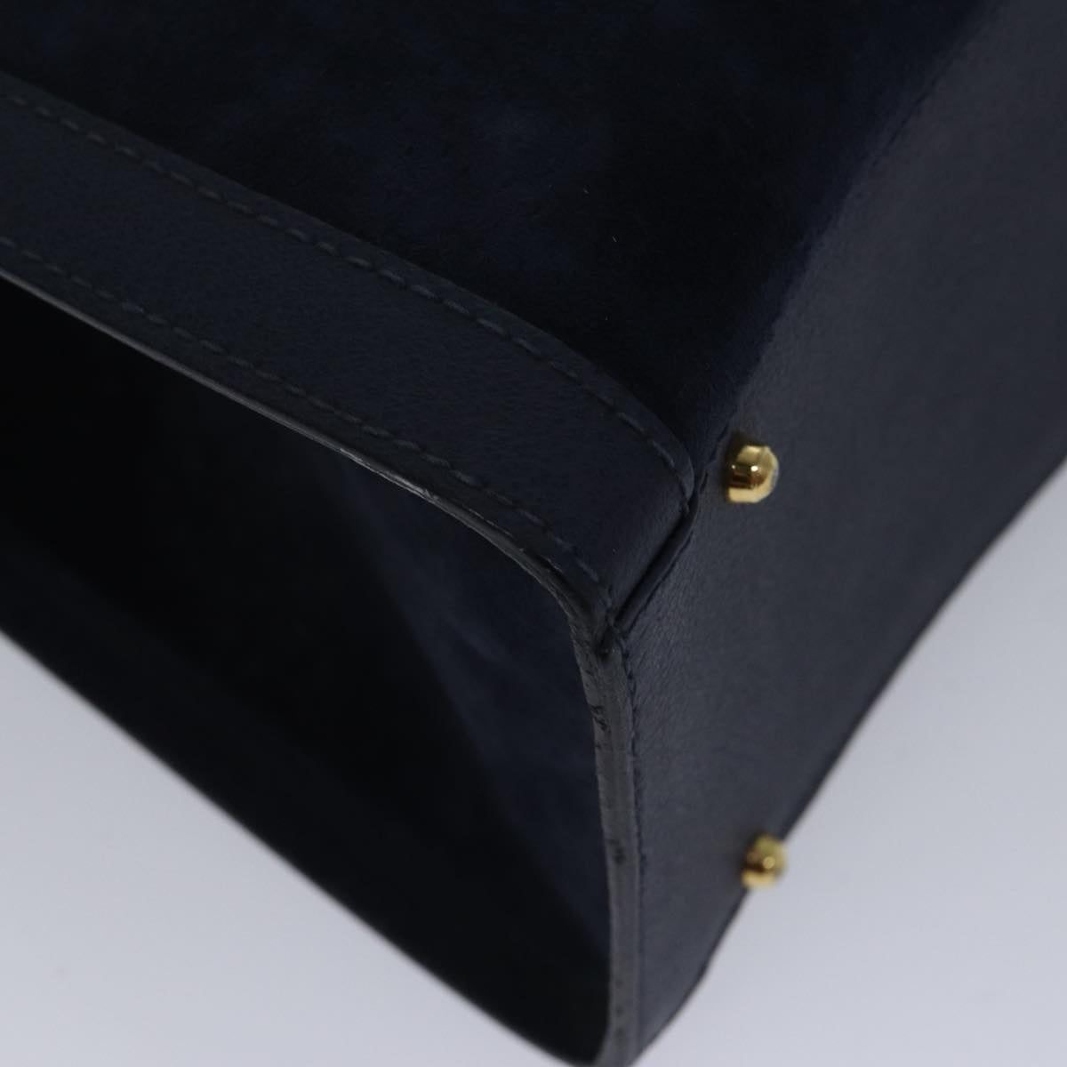 GUCCI Bamboo Hand Bag Suede Leather Navy Gold 002 123 0260 fm3756