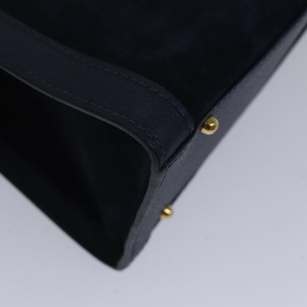 GUCCI Bamboo Hand Bag Suede Leather Navy Gold 002 123 0260 fm3756