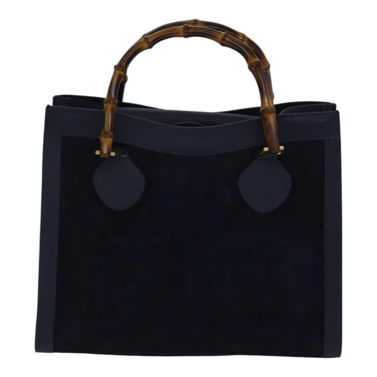 GUCCI Bamboo Hand Bag Suede Leather Navy Gold 002 123 0260 fm3756