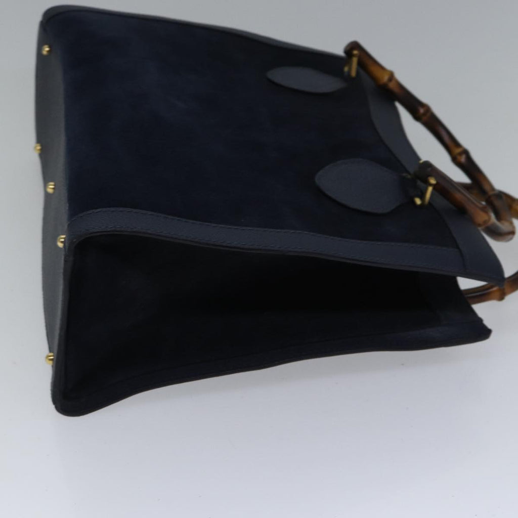 GUCCI Bamboo Hand Bag Suede Leather Navy Gold 002 123 0260 fm3756