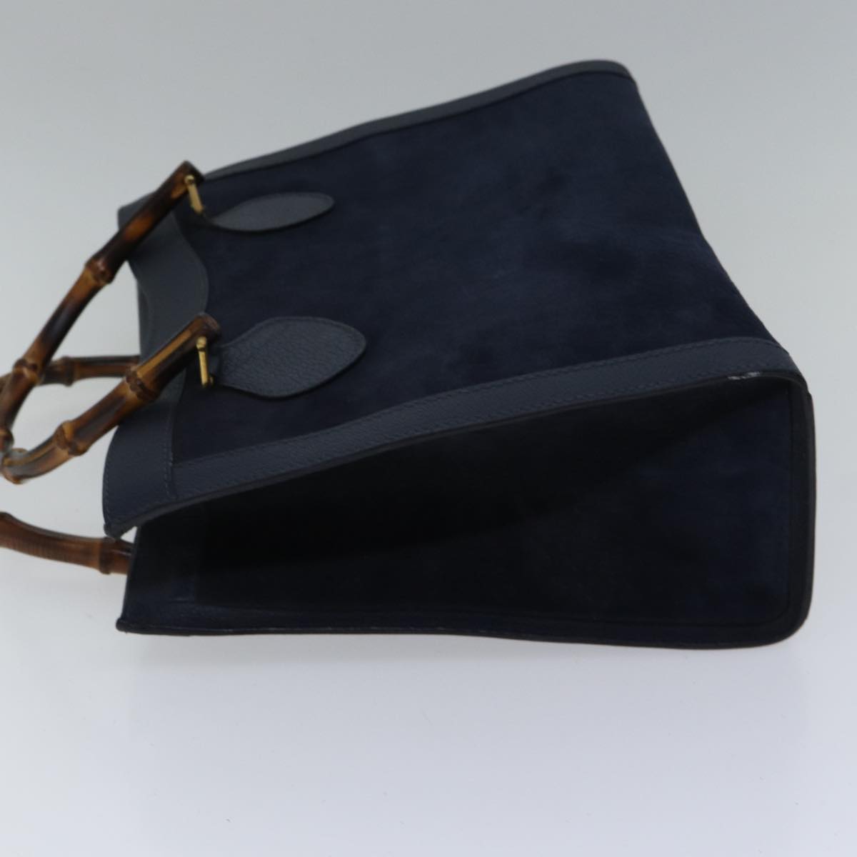 GUCCI Bamboo Hand Bag Suede Leather Navy Gold 002 123 0260 fm3756