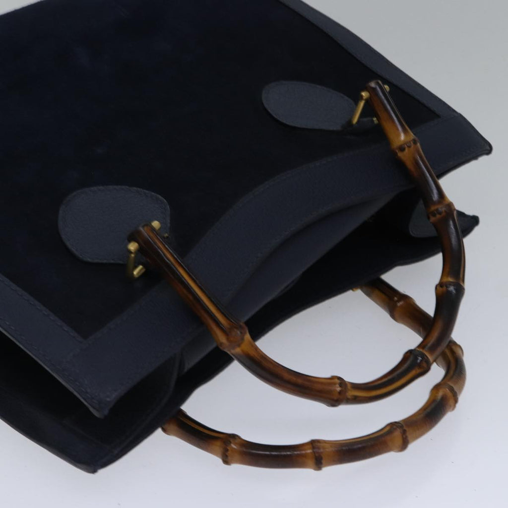 GUCCI Bamboo Hand Bag Suede Leather Navy Gold 002 123 0260 fm3756
