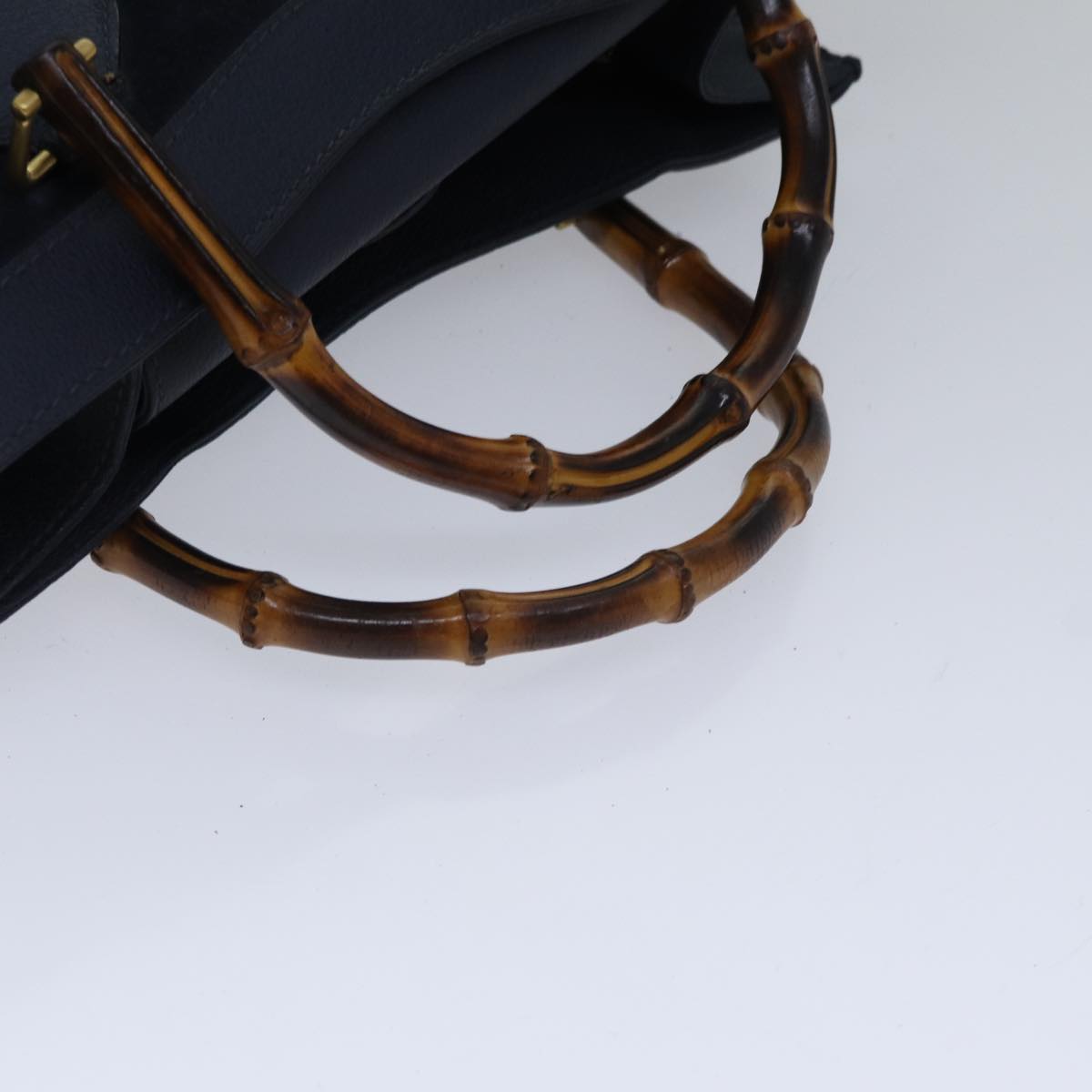 GUCCI Bamboo Hand Bag Suede Leather Navy Gold 002 123 0260 fm3756