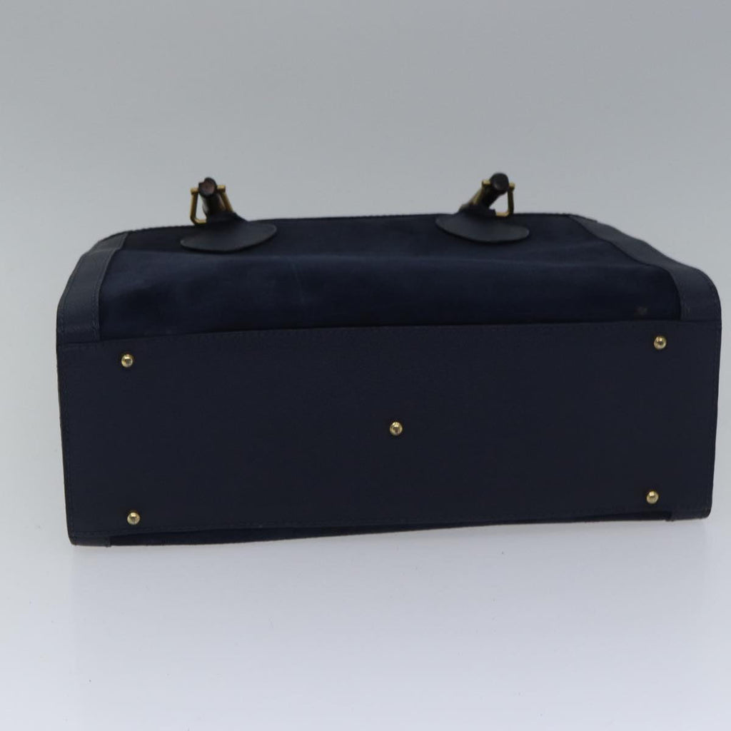 GUCCI Bamboo Hand Bag Suede Leather Navy Gold 002 123 0260 fm3756