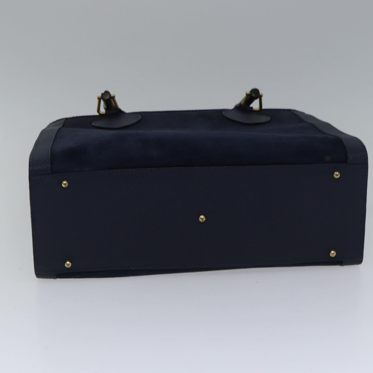 GUCCI Bamboo Hand Bag Suede Leather Navy Gold 002 123 0260 fm3756