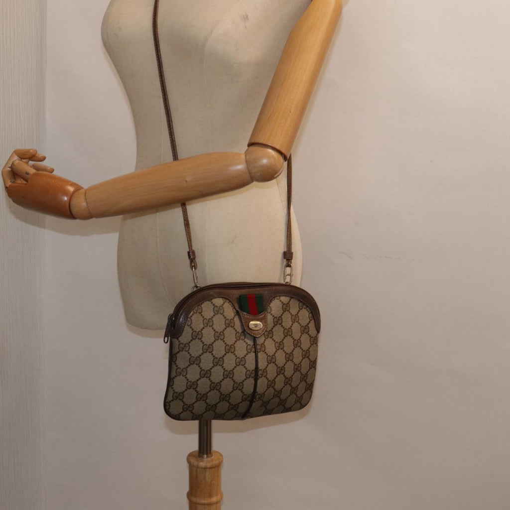 GUCCI GG Supreme Web Sherry Line Shoulder Bag PVC Beige 904 02 047 fm3772