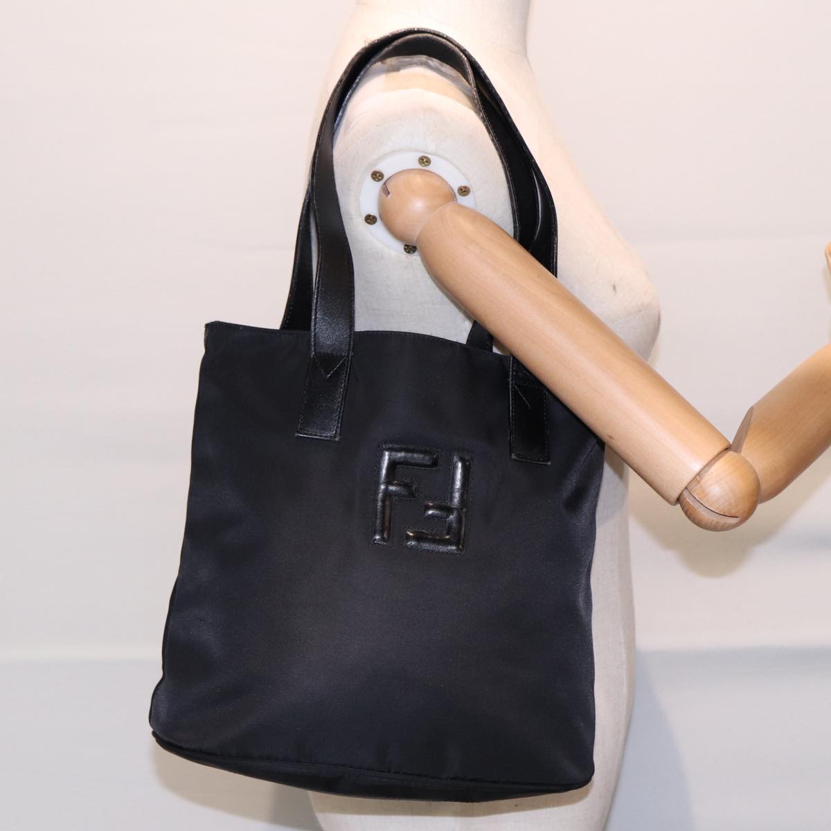 FENDI Tote Bag Nylon Silver Black fm3779