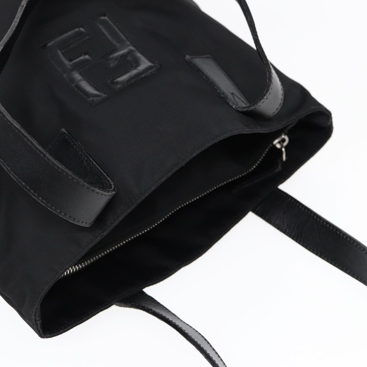 FENDI Tote Bag Nylon Silver Black fm3779
