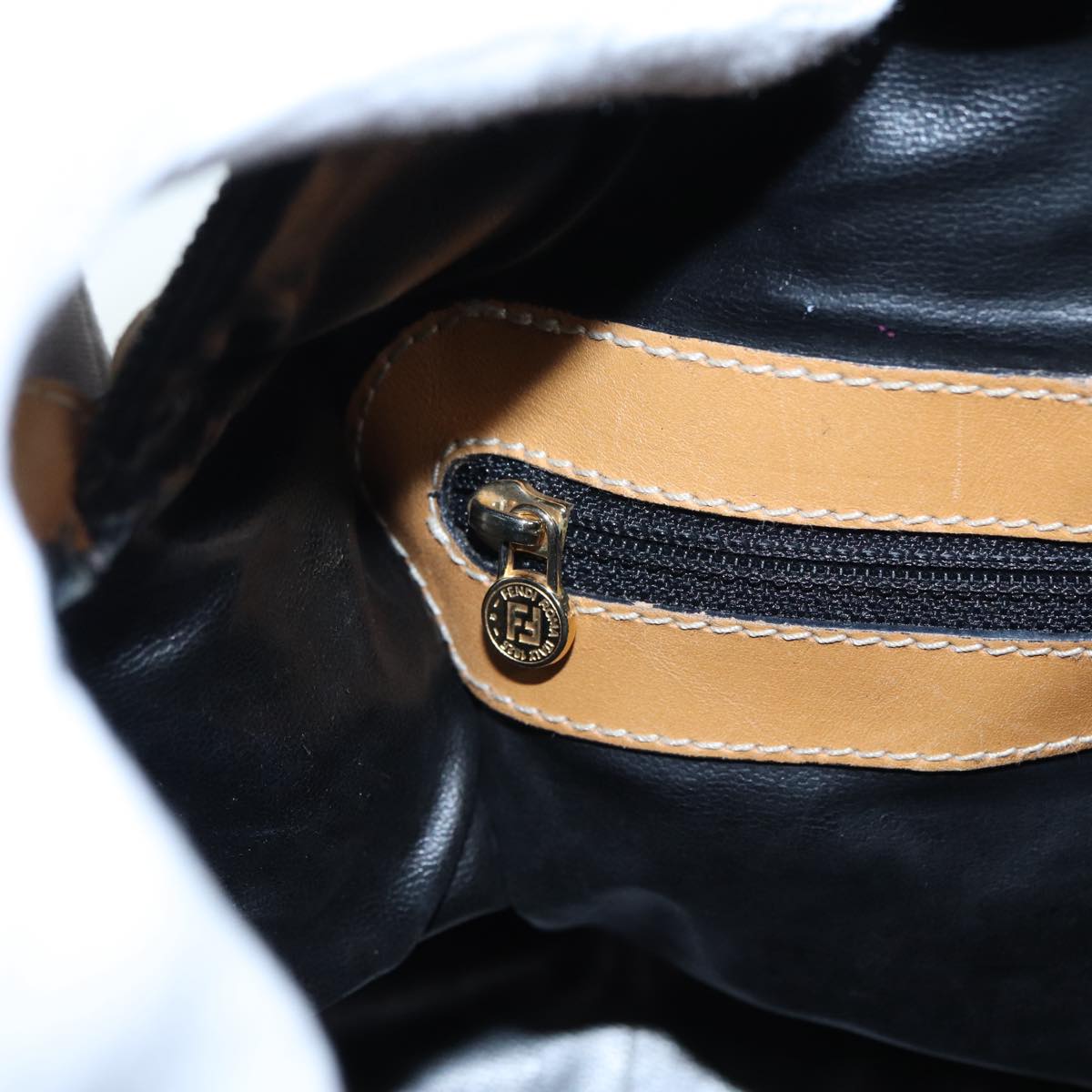 FENDI Zucca Canvas Hand Bag Brown Black gold fm3783