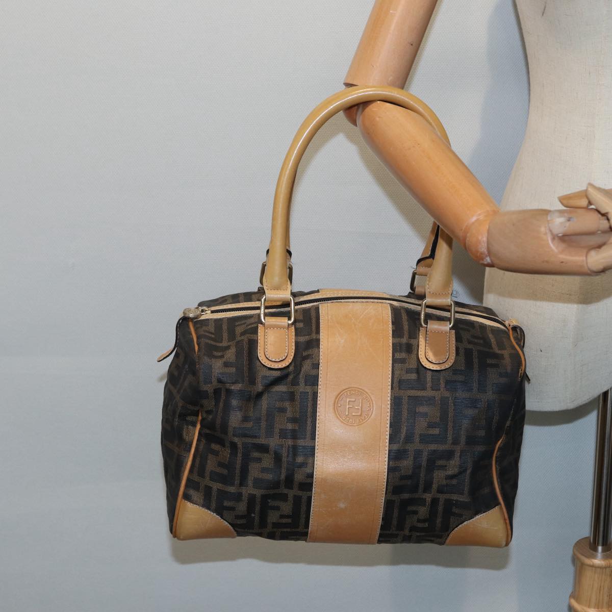 FENDI Zucca Canvas Hand Bag Brown Black gold fm3783