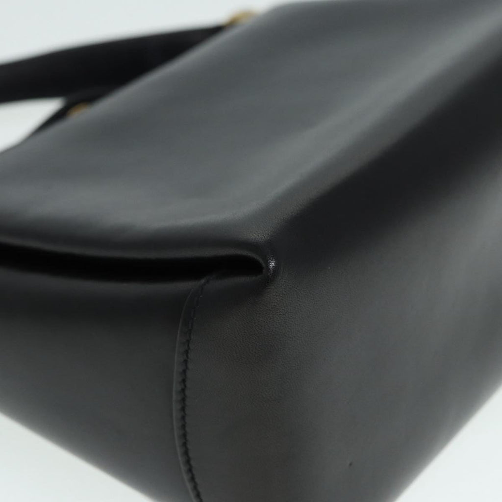 GUCCI Hand Bag Leather Black Gold fm3787