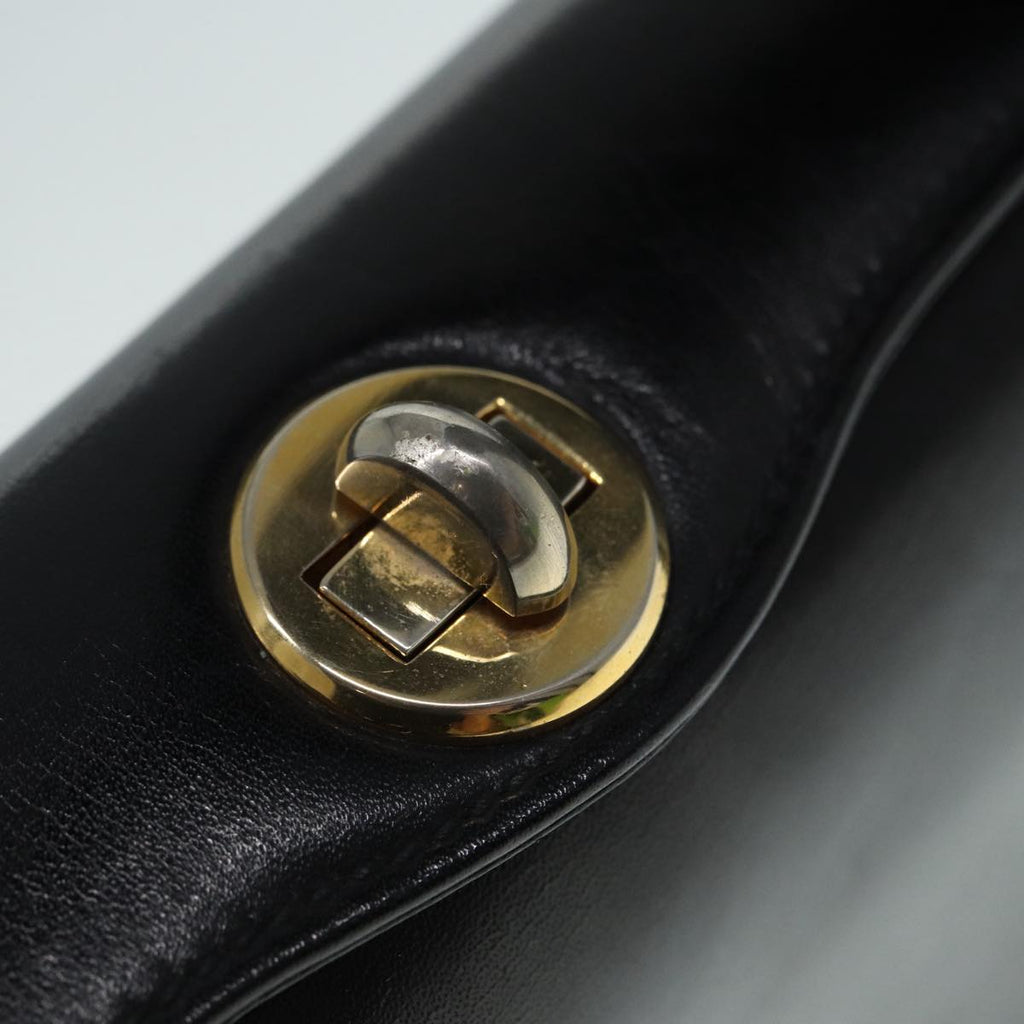 GUCCI Hand Bag Leather Black Gold fm3787