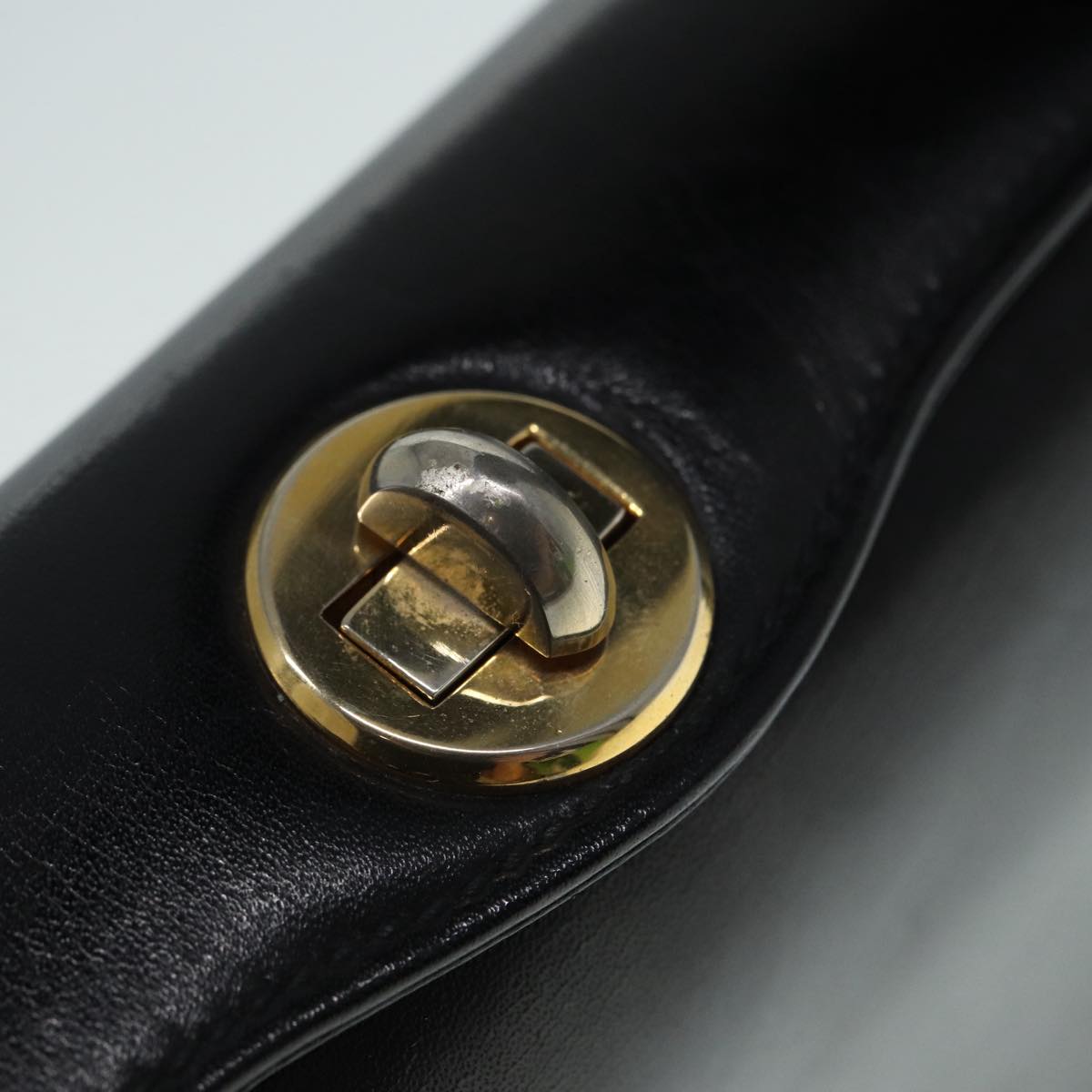 GUCCI Hand Bag Leather Black Gold fm3787