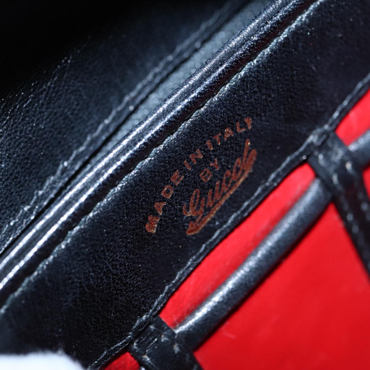 GUCCI Hand Bag Leather Black Gold fm3787