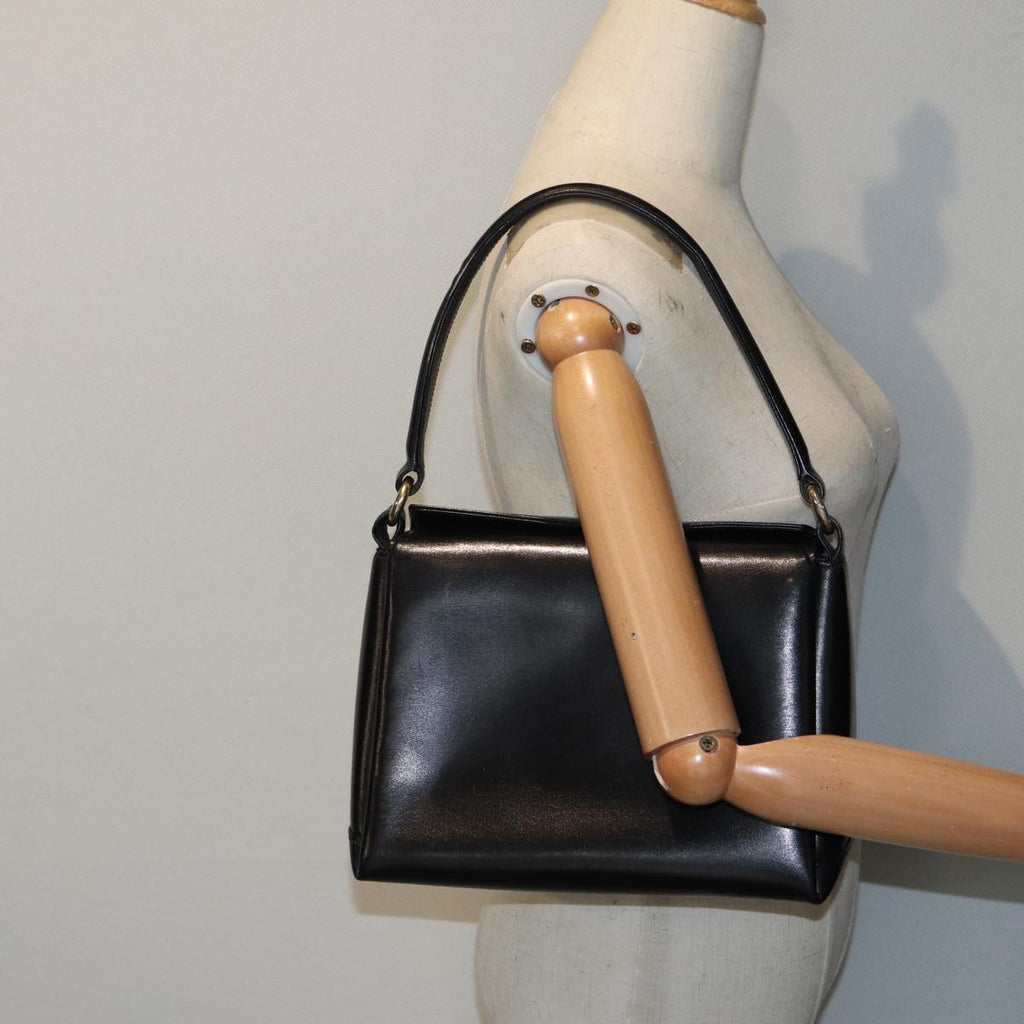 GUCCI Hand Bag Leather Black Gold fm3787
