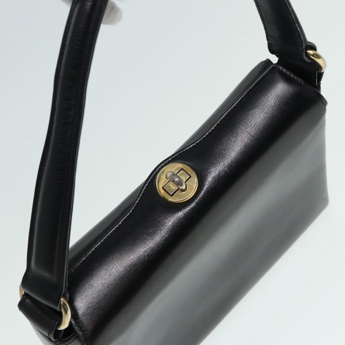 GUCCI Hand Bag Leather Black Gold fm3787