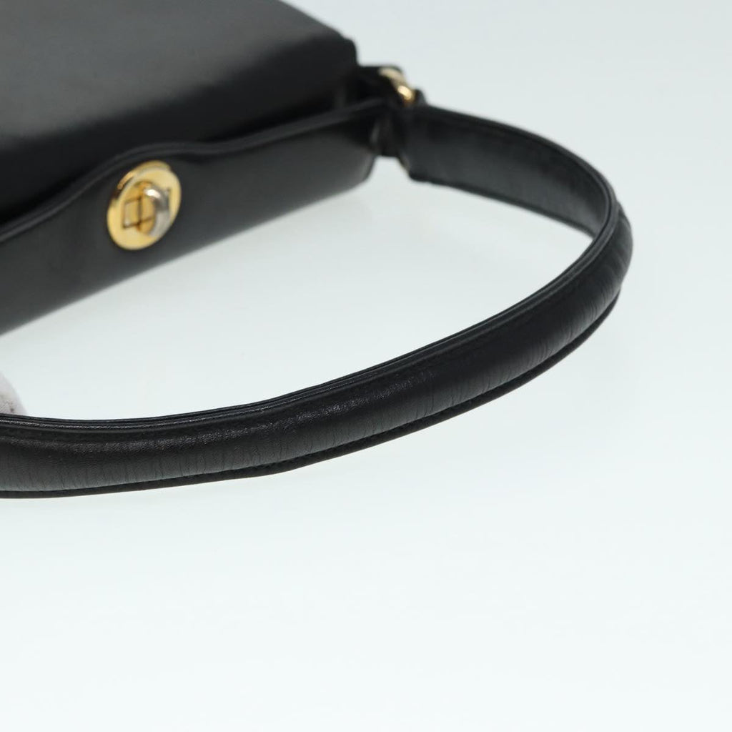 GUCCI Hand Bag Leather Black Gold fm3787