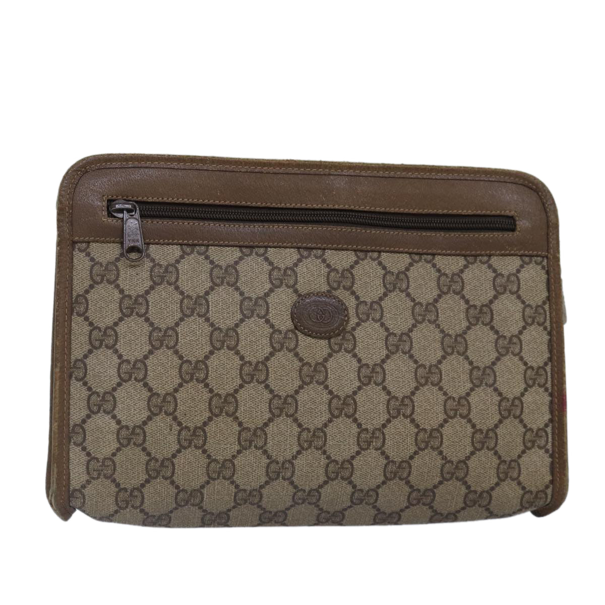 GUCCI GG Supreme Clutch Bag PVC Leather Beige 111 01 037 fm3789