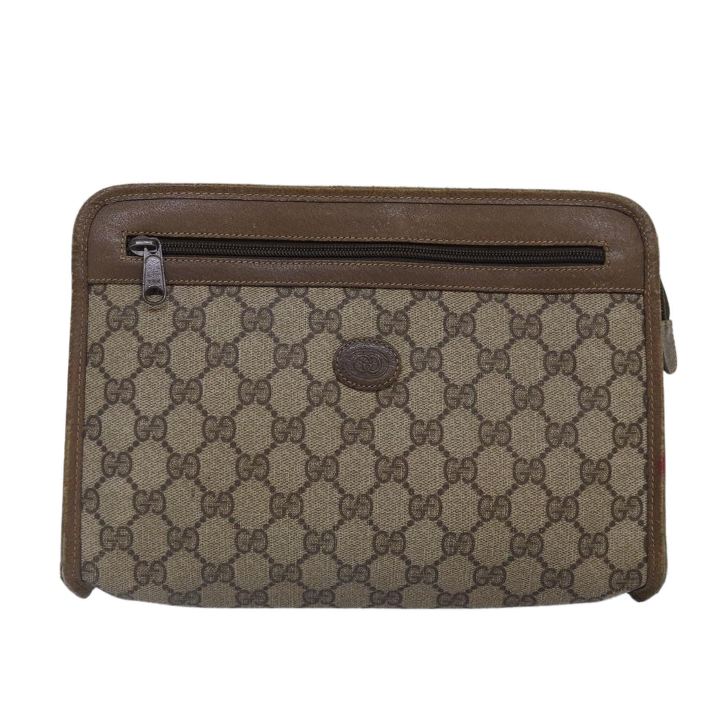 GUCCI GG Supreme Clutch Bag PVC Leather Beige 111 01 037 fm3789