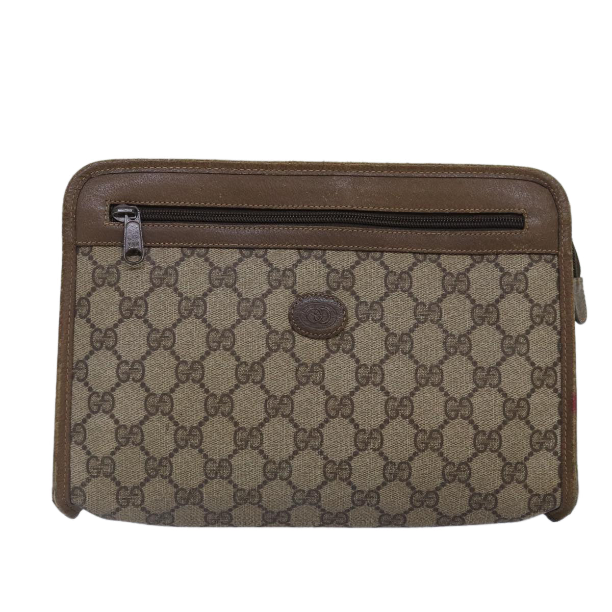 GUCCI GG Supreme Clutch Bag PVC Leather Beige 111 01 037 fm3789