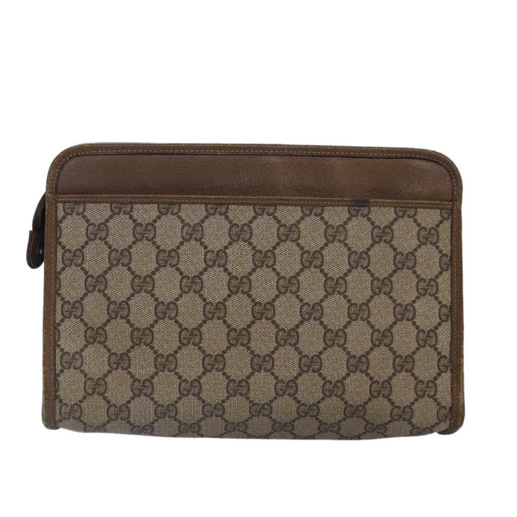 GUCCI GG Supreme Clutch Bag PVC Leather Beige 111 01 037 fm3789