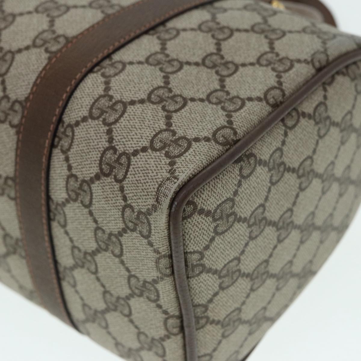 GUCCI GG Supreme Web Sherry Line Boston Bag PVC Beige Gold 39 02 006 fm3791