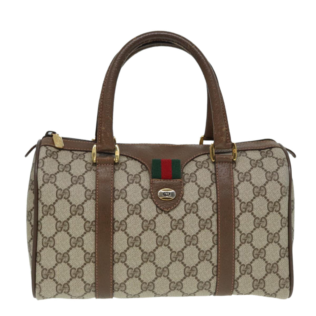 GUCCI GG Supreme Web Sherry Line Boston Bag PVC Beige Gold 39 02 006 fm3791
