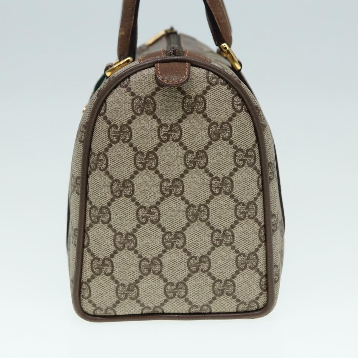 GUCCI GG Supreme Web Sherry Line Boston Bag PVC Beige Gold 39 02 006 fm3791