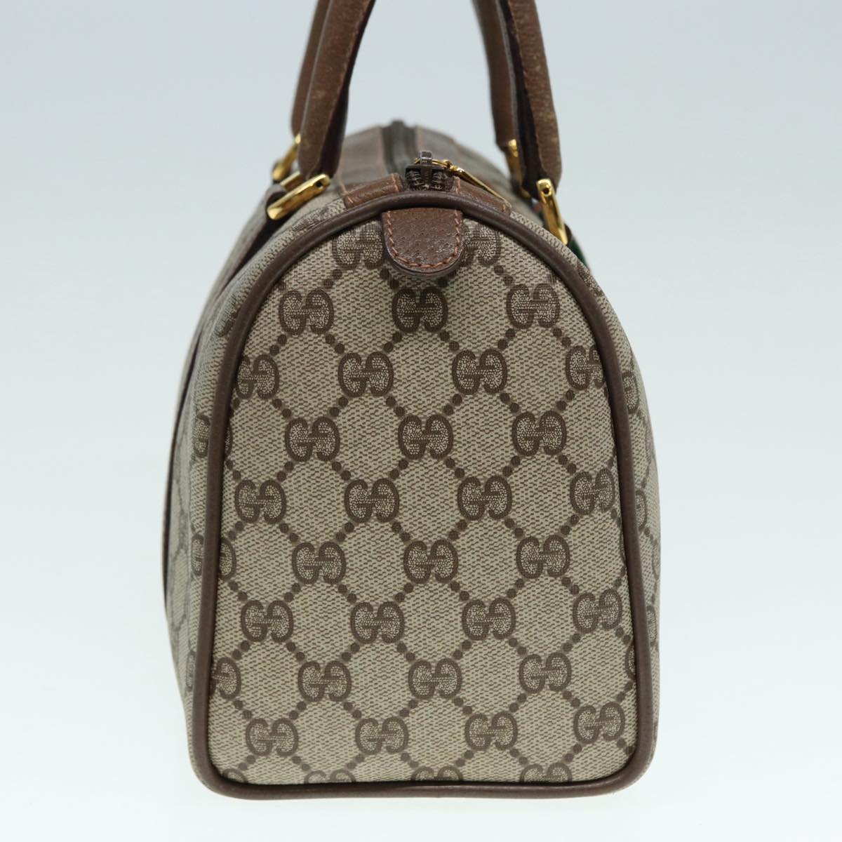 GUCCI GG Supreme Web Sherry Line Boston Bag PVC Beige Gold 39 02 006 fm3791