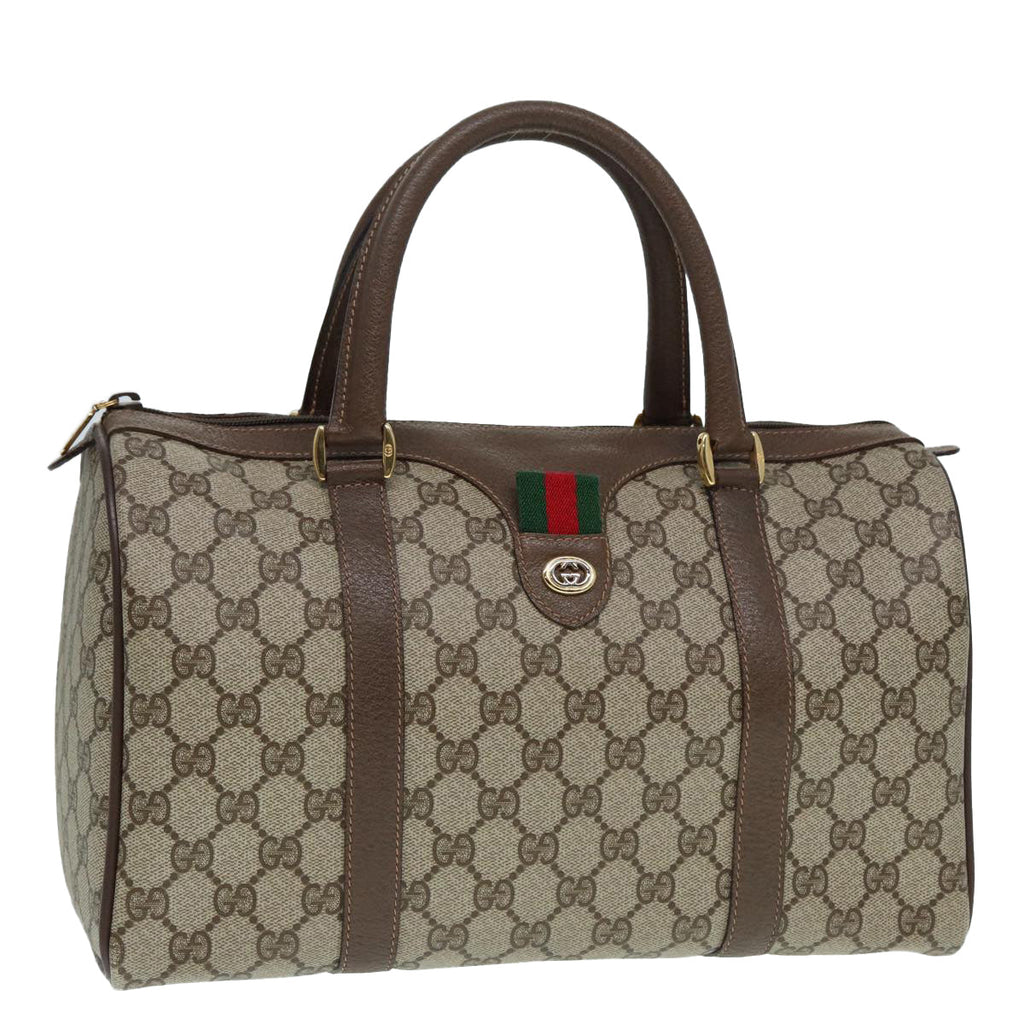 GUCCI GG Supreme Web Sherry Line Boston Bag PVC Beige Gold 40 02 007 fm3792