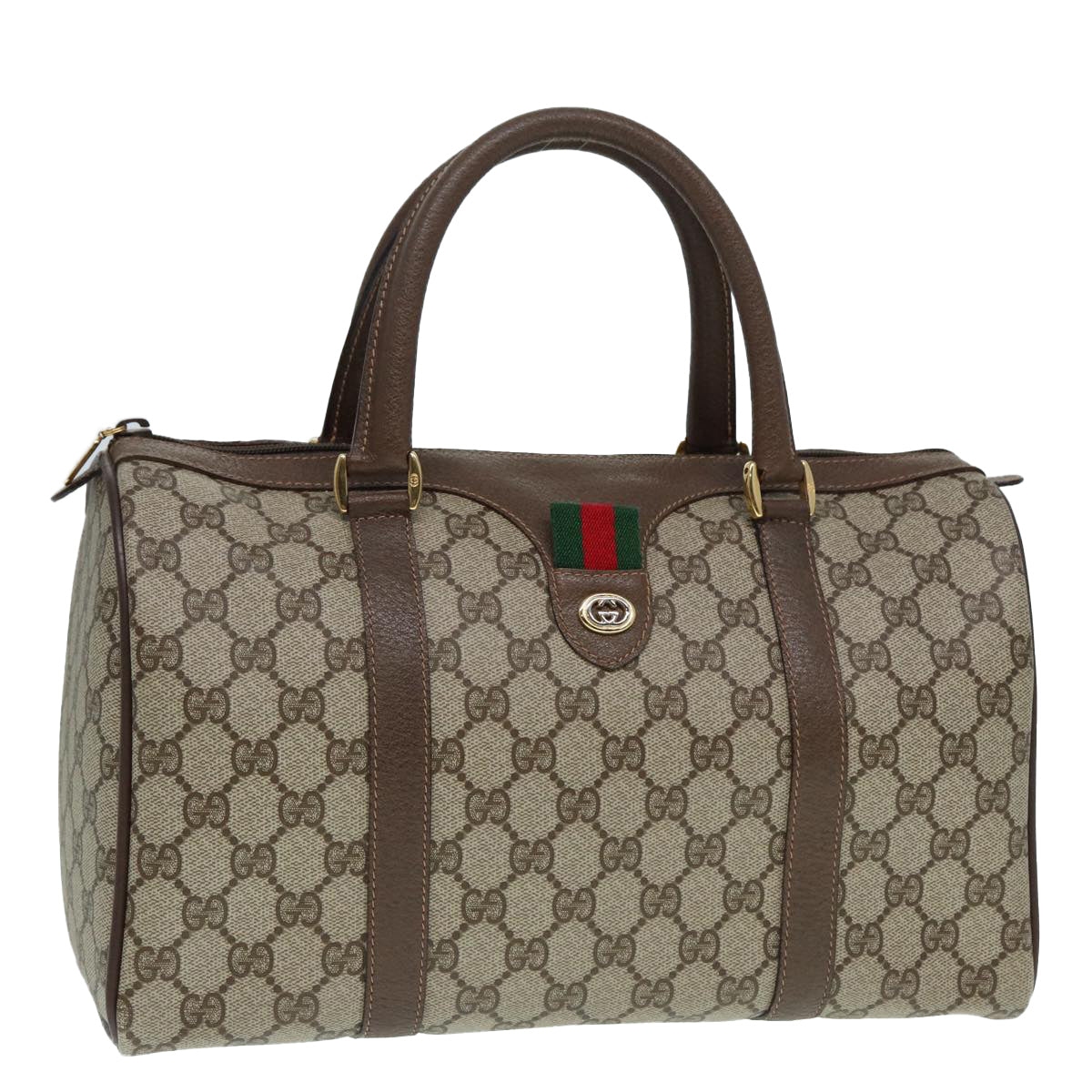 GUCCI GG Supreme Web Sherry Line Boston Bag PVC Beige Gold 40 02 007 fm3792