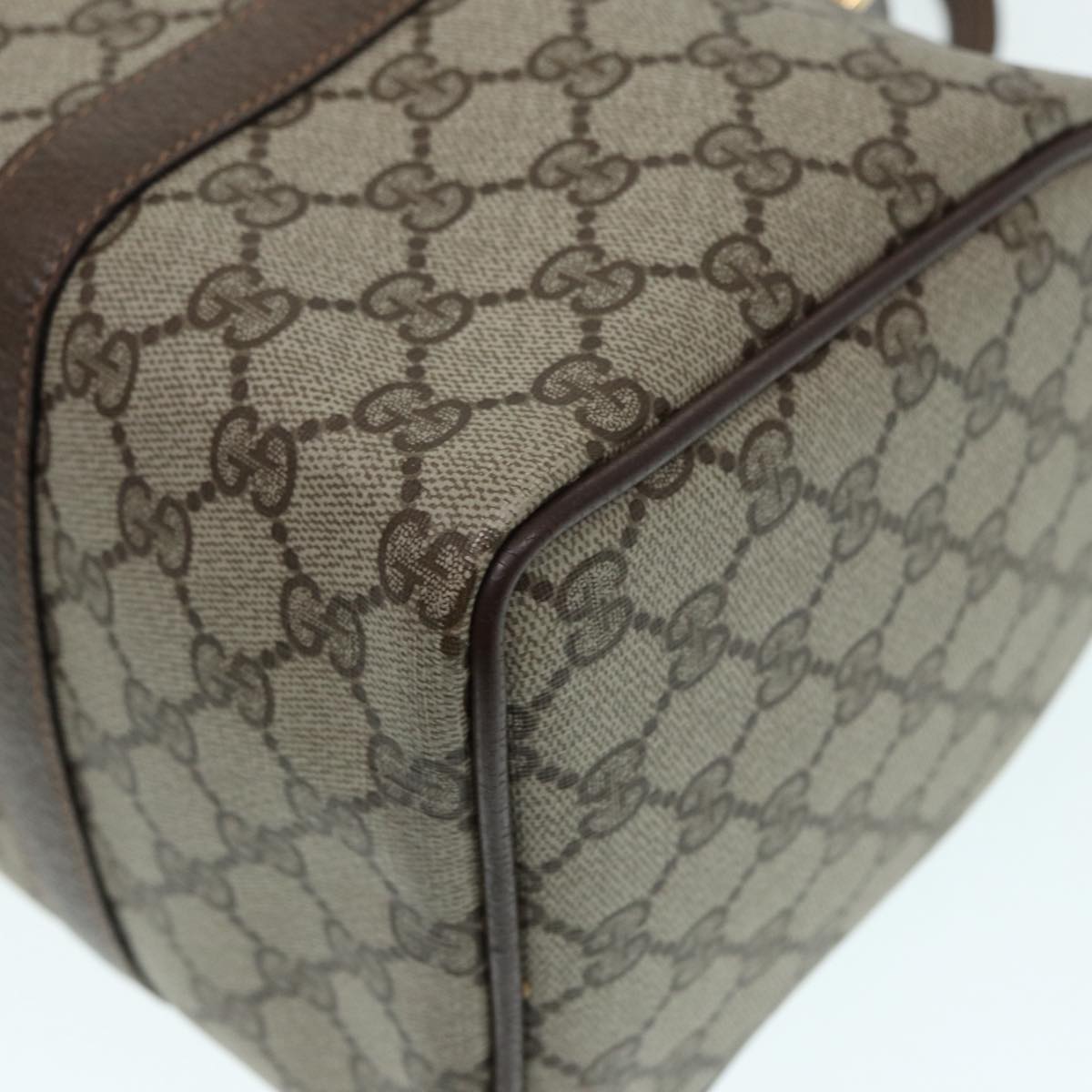 GUCCI GG Supreme Web Sherry Line Boston Bag PVC Beige Gold 40 02 007 fm3792