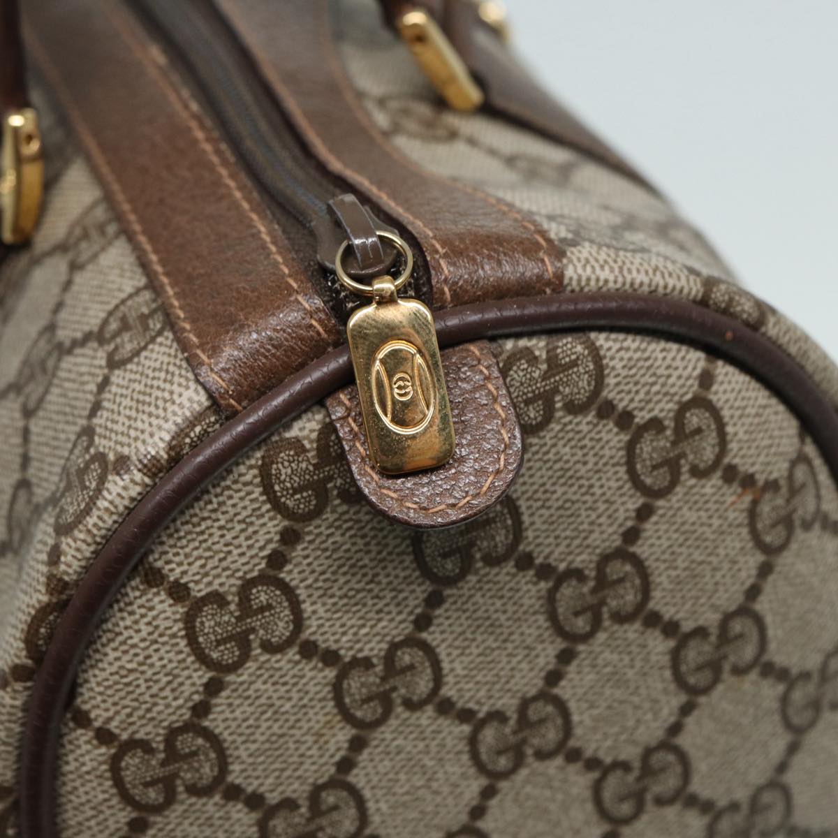 GUCCI GG Supreme Web Sherry Line Boston Bag PVC Beige Gold 40 02 007 fm3792