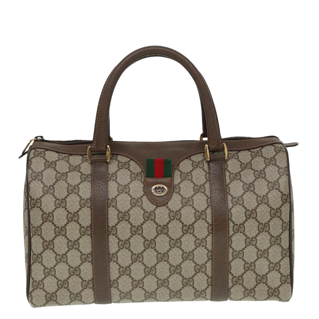 GUCCI GG Supreme Web Sherry Line Boston Bag PVC Beige Gold 40 02 007 fm3792