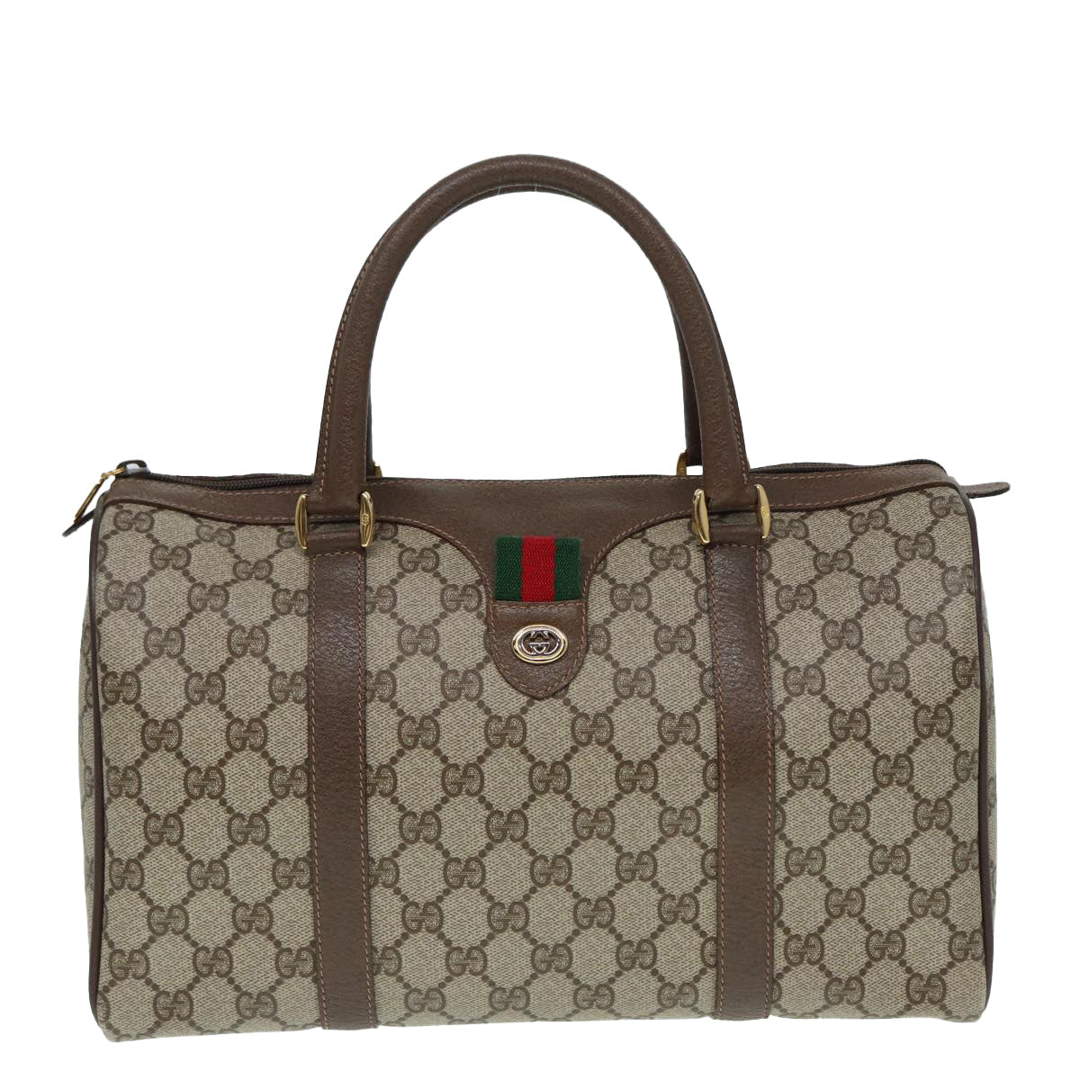 GUCCI GG Supreme Web Sherry Line Boston Bag PVC Beige Gold 40 02 007 fm3792
