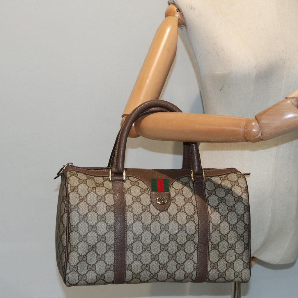 GUCCI GG Supreme Web Sherry Line Boston Bag PVC Beige Gold 40 02 007 fm3792