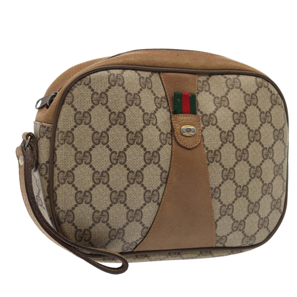 GUCCI GG Supreme Web Sherry Line Clutch Bag PVC Beige Red 89 01 034 fm3793