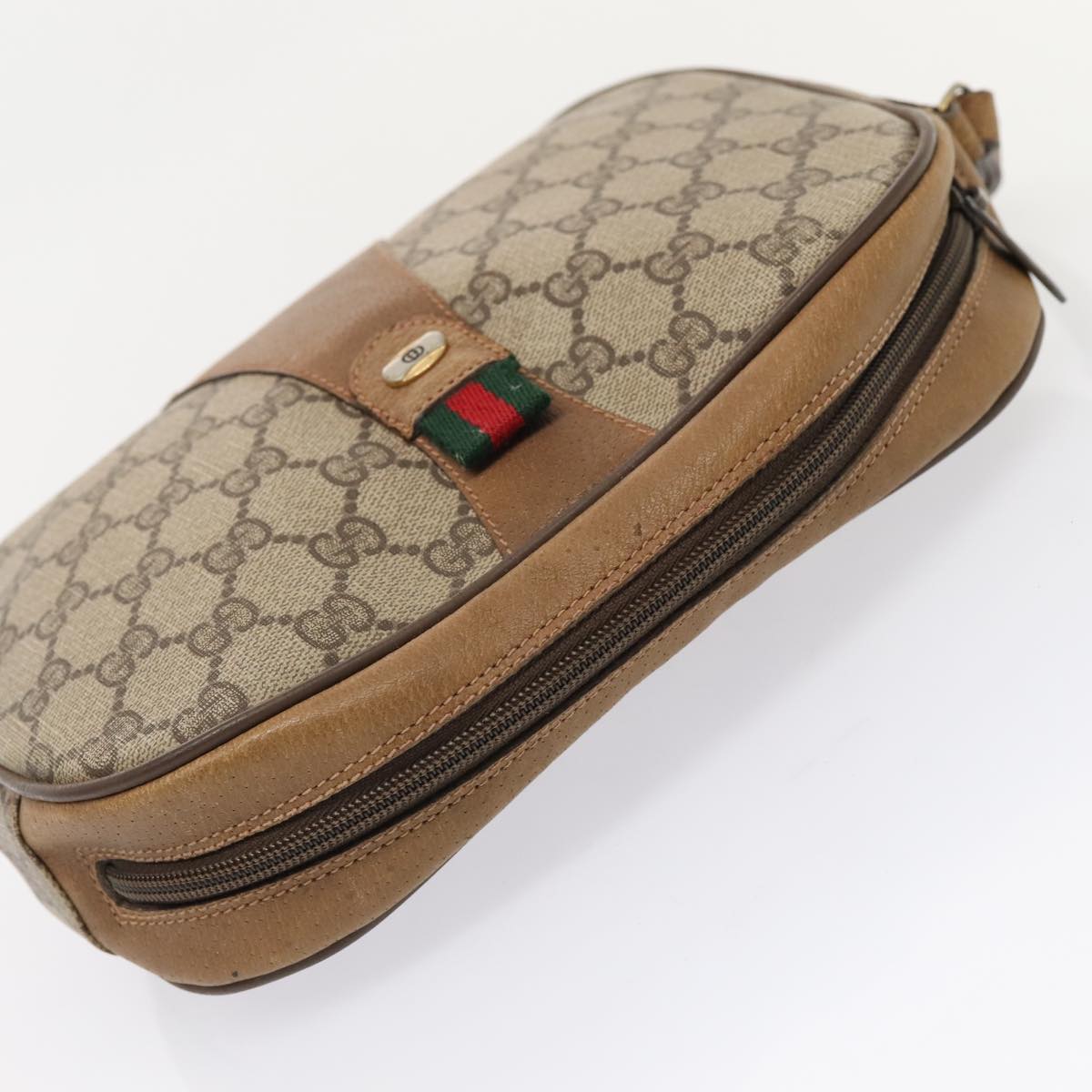 GUCCI GG Supreme Web Sherry Line Clutch Bag PVC Beige Red 89 01 034 fm3793